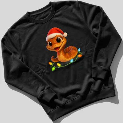 Kawaii cartoon Copperhead Viper wearing a Santa hat with Christmas text above — printed on a unisex sweatshirt