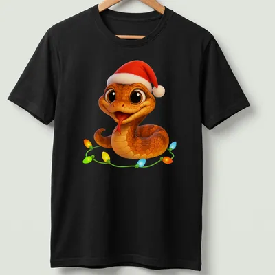 Kawaii cartoon Copperhead Viper wearing a Santa hat with Christmas text above