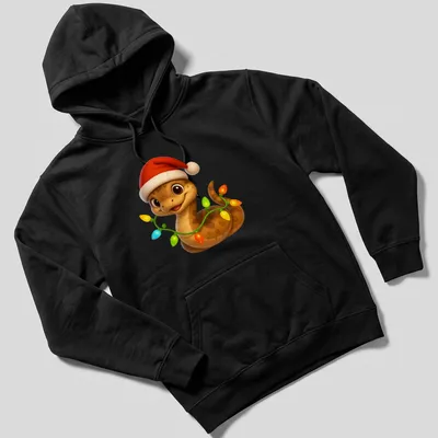 Cartoon Eastern Indigo Snake wearing a Santa hat in bright colors — printed on a unisex hoodie