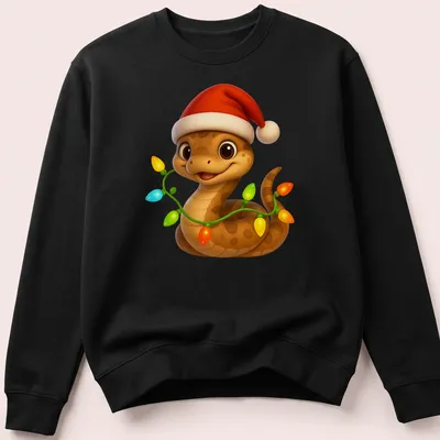 Cartoon Eastern Indigo Snake wearing a Santa hat in bright colors — printed on a unisex sweatshirt