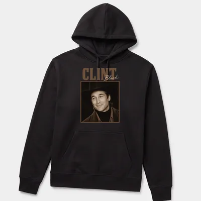 Vintage sepia portrait of a cowboy with black hat and bold text — printed on a unisex hoodie