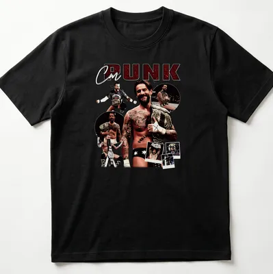 Vintage CM Punk t-shirt with bold lettering in black and gold