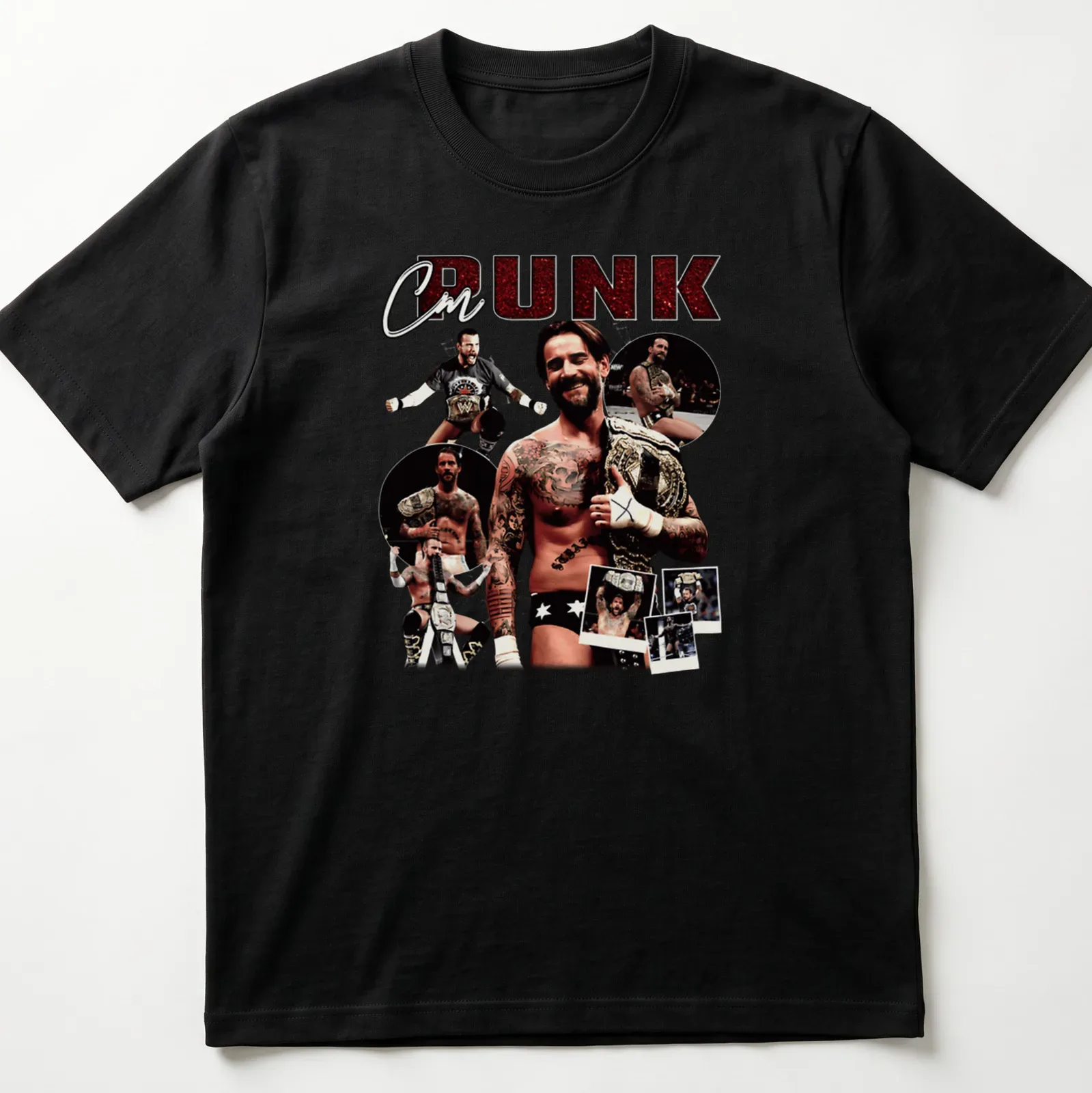 Vintage CM Punk t-shirt with bold lettering in black and gold — printed on a unisex t-shirt