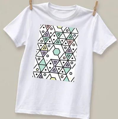 Seamless geometric pattern in pastel colors on a modern abstract — printed on a unisex t-shirt