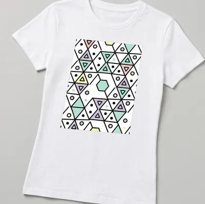 Seamless geometric pattern in pastel colors on a modern abstract — printed on a women's shirt