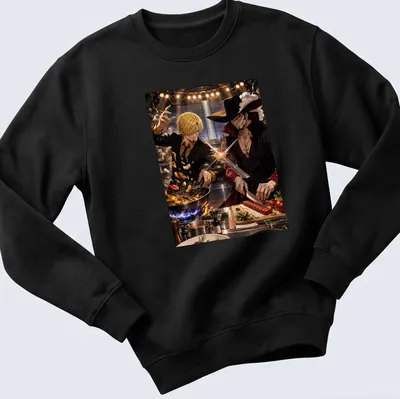 Anime style shirt featuring chefs in a colorful cooking battle scene — printed on a unisex sweatshirt