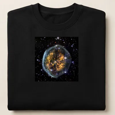 Cranium Nebula artwork in black, orange, blue, and white on a cosmic-themed — printed on a unisex sweatshirt