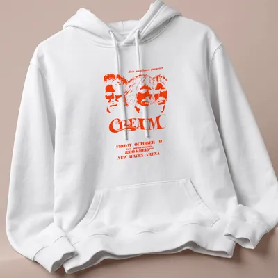 Vintage concert poster style t-shirt featuring Cream band members and event details — printed on a unisex hoodie