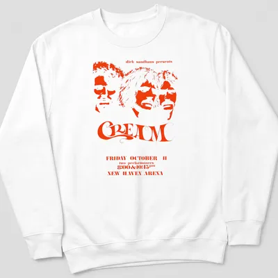 Vintage concert poster style t-shirt featuring Cream band members and event details — printed on a unisex sweatshirt