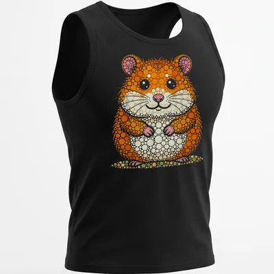 Illustration of a cute hamster designed in colorful dot art style — printed on a tank top