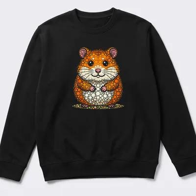 Illustration of a cute hamster designed in colorful dot art style — printed on a unisex sweatshirt