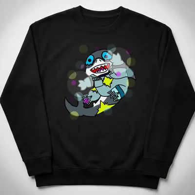 Colorful cartoon shark character Dazzler Jeff t-shirt with playful design — printed on a unisex sweatshirt
