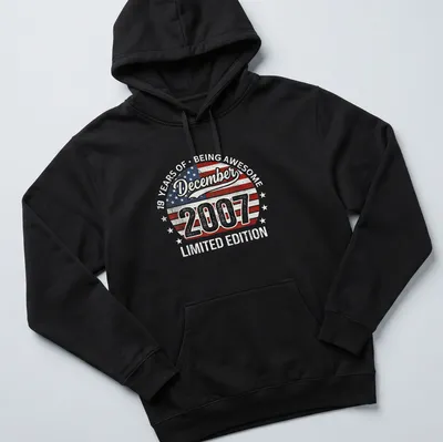 Vintage distressed USA flag t-shirt celebrating 19 years of being awesome — printed on a unisex hoodie