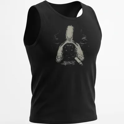Cartoon Boston Terrier humorously smoking a cigarette in light gray and white — printed on a tank top
