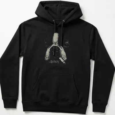 Cartoon Boston Terrier humorously smoking a cigarette in light gray and white — printed on a unisex hoodie