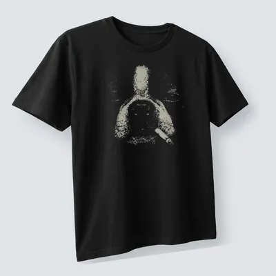 Cartoon Boston Terrier humorously smoking a cigarette in light gray and white — printed on a unisex t-shirt (angled view)