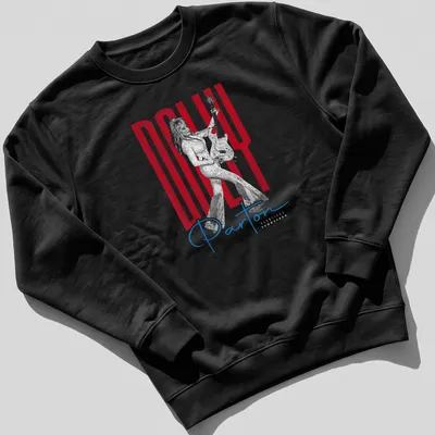 Distressed portrait of Dolly Parton with text in red, white, and blue — printed on a unisex sweatshirt
