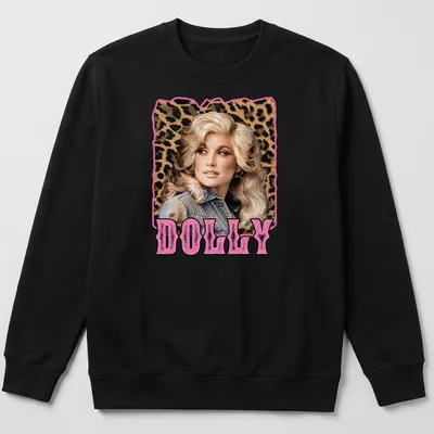 Retro Dolly Parton shirt with leopard print and nostalgic style — printed on a unisex sweatshirt