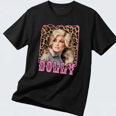 Retro Dolly Parton shirt with leopard print and nostalgic style — printed on a unisex t-shirt
