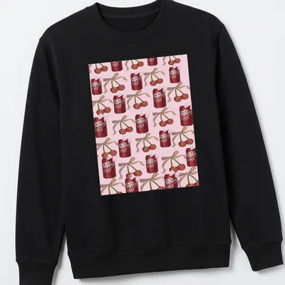 Vibrant graphic of Dr Pepper (23) cherry cans on a playful — printed on a unisex sweatshirt