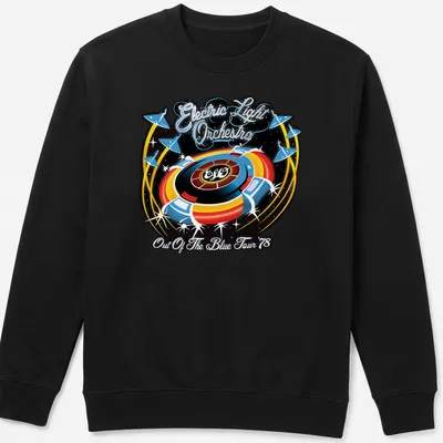 Retro Electric Light Orchestra tour shirt featuring vibrant colors and iconic text — printed on a unisex sweatshirt