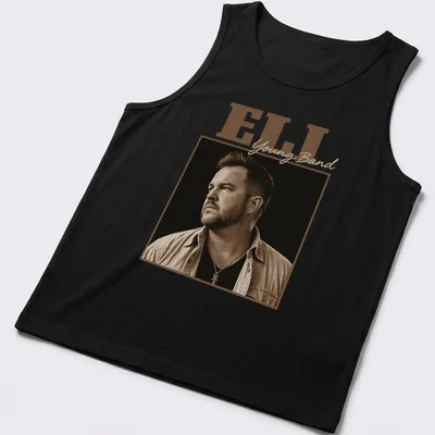 Vintage sepia portrait of a man with Eli Young Band text — printed on a tank top
