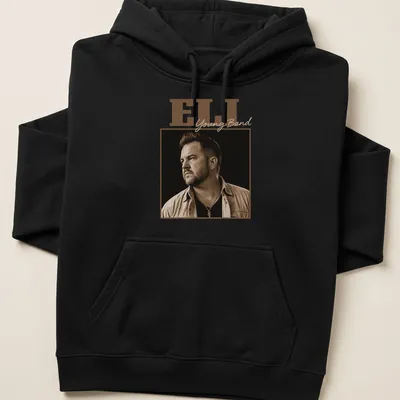 Vintage sepia portrait of a man with Eli Young Band text — printed on a unisex hoodie