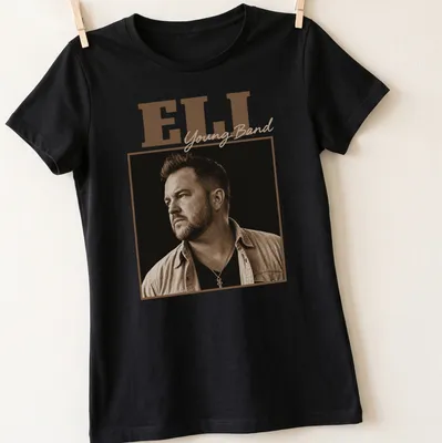 Vintage sepia portrait of a man with Eli Young Band text — printed on a women's shirt