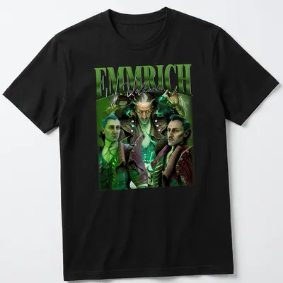 Vintage character portraits with 'EMMRICH Volkarin' text in green, black, and white.