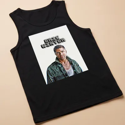 Modern illustration of a man with the name Eric Winter prominently displayed — printed on a tank top