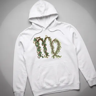 Illustrative T-shirt featuring ivy vines and script reading Evermore (Virgo's Version) — printed on a unisex hoodie