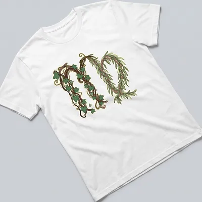 Illustrative T-shirt featuring ivy vines and script reading Evermore (Virgo's Version)
