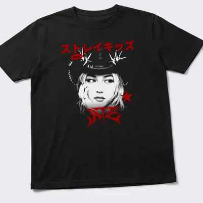 Bold graphic Stray Kids Felix logo t-shirt in red, black, and white.