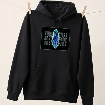 Bold typography featuring Final Fantasy Anniversary Collection with a crystal motif — printed on a unisex hoodie