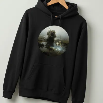 Dark fantasy swamp goblin illustration with Fishing For Skeletons text — printed on a unisex hoodie