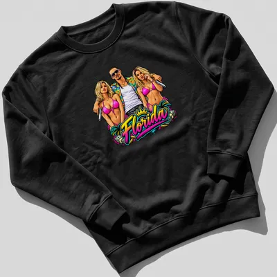 Playful Florida T-shirt with beach models in vibrant tropical colors — printed on a unisex sweatshirt