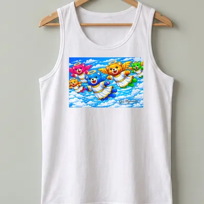 Kawaii t-shirt featuring colorful cartoon bears with angel wings in various colors — printed on a tank top
