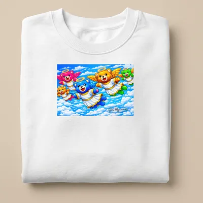 Kawaii t-shirt featuring colorful cartoon bears with angel wings in various colors — printed on a unisex sweatshirt