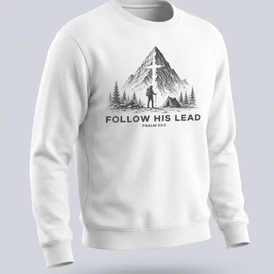 Vintage illustration of a hiker with backpack and tent, with Psalm 23:3 text — printed on a unisex sweatshirt