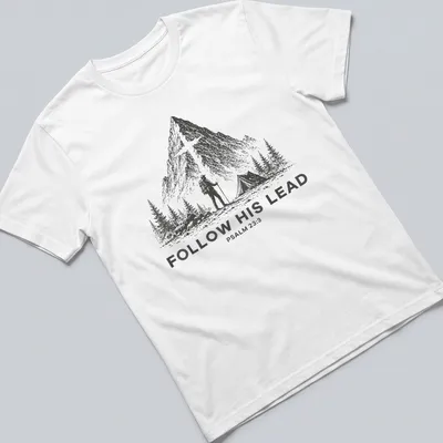 Vintage illustration of a hiker with backpack and tent, with Psalm 23:3 text