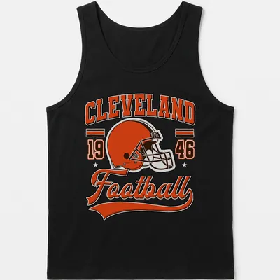 Vintage Cleveland football t-shirt featuring a retro helmet design — printed on a tank top