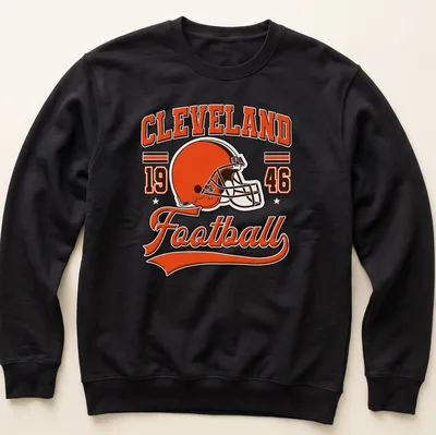 Vintage Cleveland football t-shirt featuring a retro helmet design — printed on a unisex sweatshirt