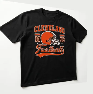 Vintage Cleveland football t-shirt featuring a retro helmet design — printed on a unisex t-shirt (angled view)