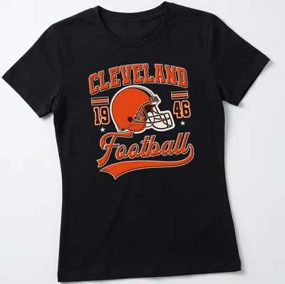 Vintage Cleveland football t-shirt featuring a retro helmet design — printed on a women's shirt