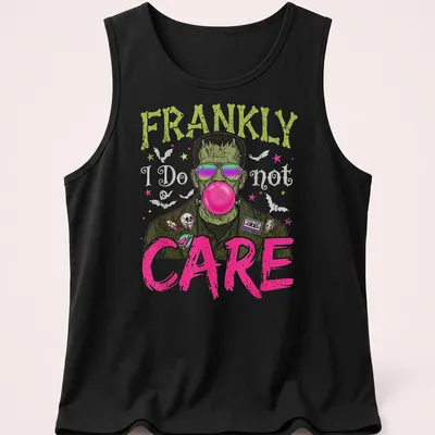 Colorful cartoon Frankenstein monster T-shirt with humorous text — printed on a tank top