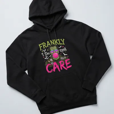 Colorful cartoon Frankenstein monster T-shirt with humorous text — printed on a unisex hoodie