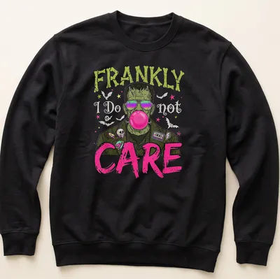 Colorful cartoon Frankenstein monster T-shirt with humorous text — printed on a unisex sweatshirt