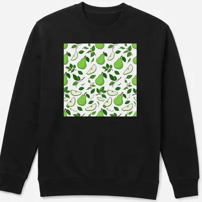 Illustrative pattern t-shirt featuring fresh green pears and leaves — printed on a unisex sweatshirt