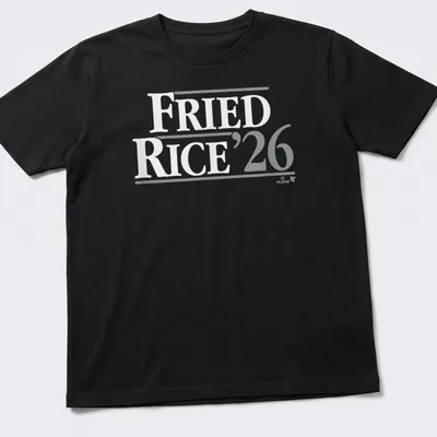 Bold 'Fried Rice 26' text on a gray t-shirt honoring Max Fried