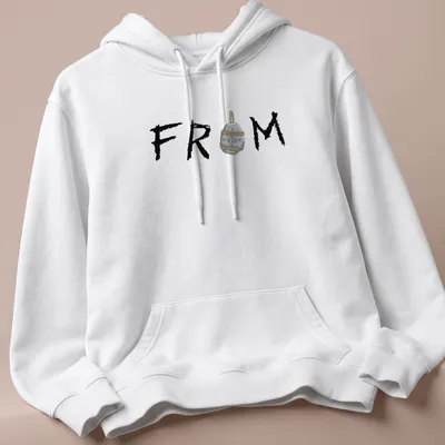 Illustrative talisman stone pendant T-shirt featuring the word FROM. — printed on a unisex hoodie
